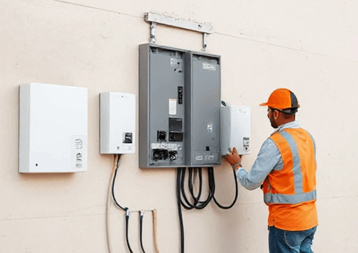 Professional team performing switchgear installation on commercial site in Dubai | Qora Smart Home Solutions Professional team performing switchgear installation on commercial site in Dubai